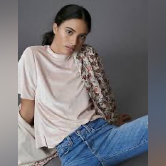 Anthropologie Krisha velvet short sleeve mockneck pullover top - Picture 2 of 11